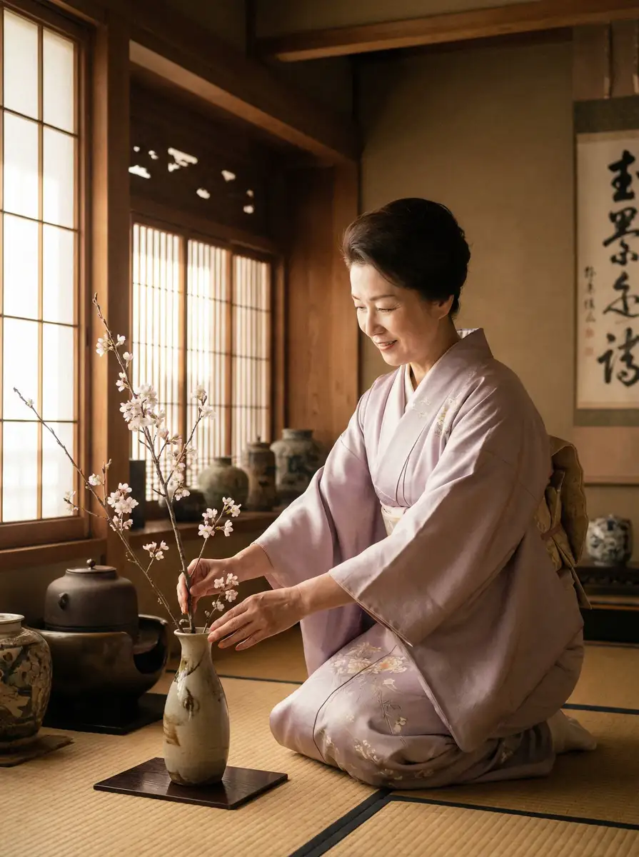 一位优雅的 今日看料-每日新料发布|网红幕后揭秘|独家热门资讯 在和室中插花